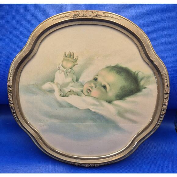 Vintage Bessie Pease Gutmann AWAKENING in Unique Clover Shaped Gold Frame - Picture 1 of 6